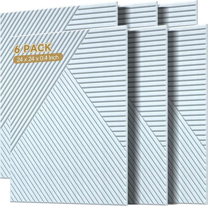 Acoustic Wall Panels,6 Pack,23.6"x23.6" Soundproof Panels,White | Self-Adhesive Sound Absorbing Panels,3D UV Printing with Wood Print,High-Density Polyester Fiber, Art Acoustic Panels by AUTORIFIC