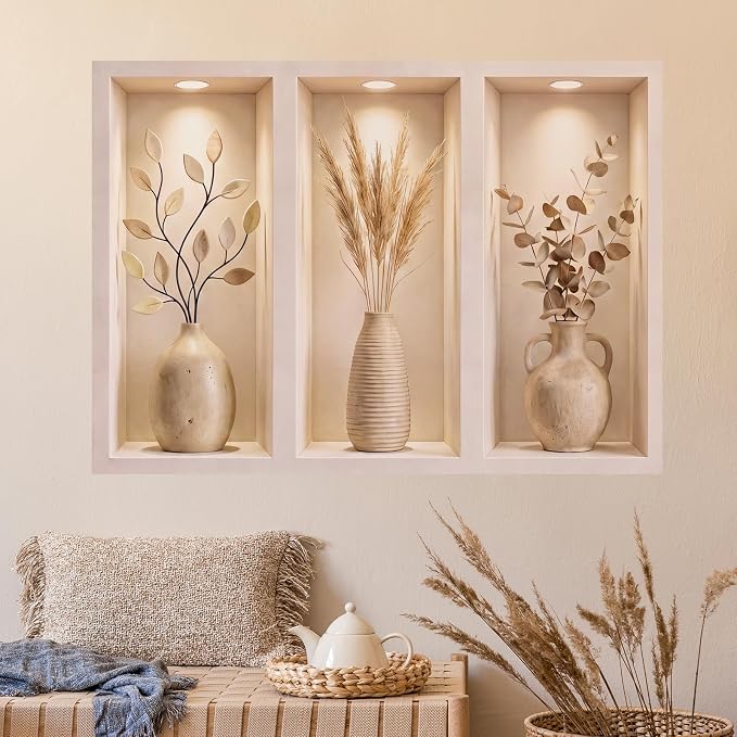 3D Pampas Grass Plant Wall Sticker Arch Niche – Modern Botanical Wall Decal | Self-Adhesive 3D Effect Wall Art for Living Room, Bedroom, Office, Boho Home Decor - Image 6