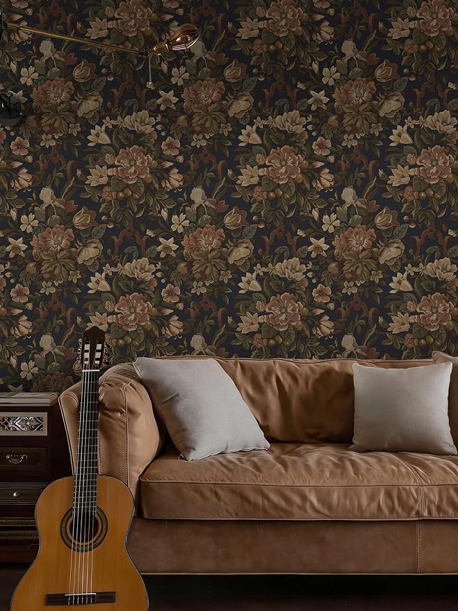 Dimoon Vintage Peel and Stick Wallpaper Dark Blue Floral Contact Paper 16.1"x787" Retro Victorian Dark Academia Wallpaper for Bedroom Moody Cottage Core Wall Paper Removable Waterproof Vinyl Roll - Image 9