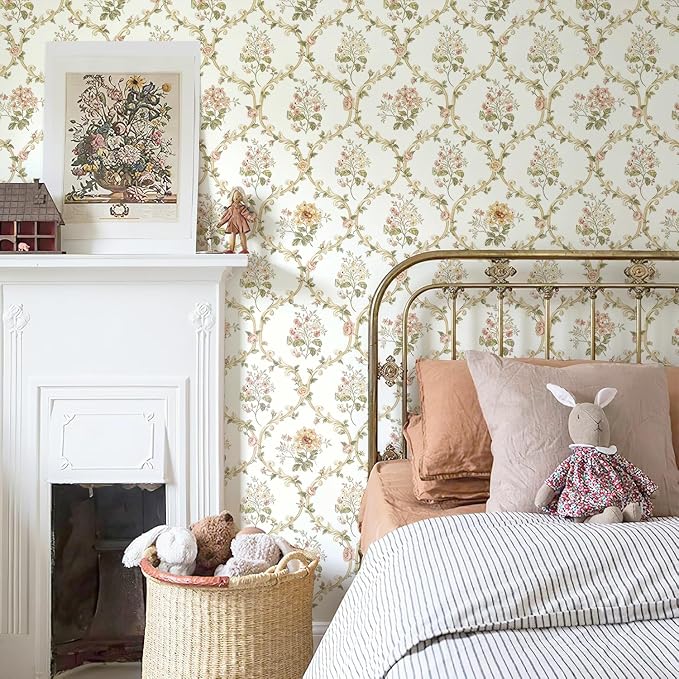 Floral Peel and Stick Wallpaper Boho Cantact Paper 16.9in×118in | Vintage Floral Peel and Stick Wallpaper Self Adhesive Removable Beige Contact Paper for Bedroom Nursery Bathroom Waterproof - Image 2