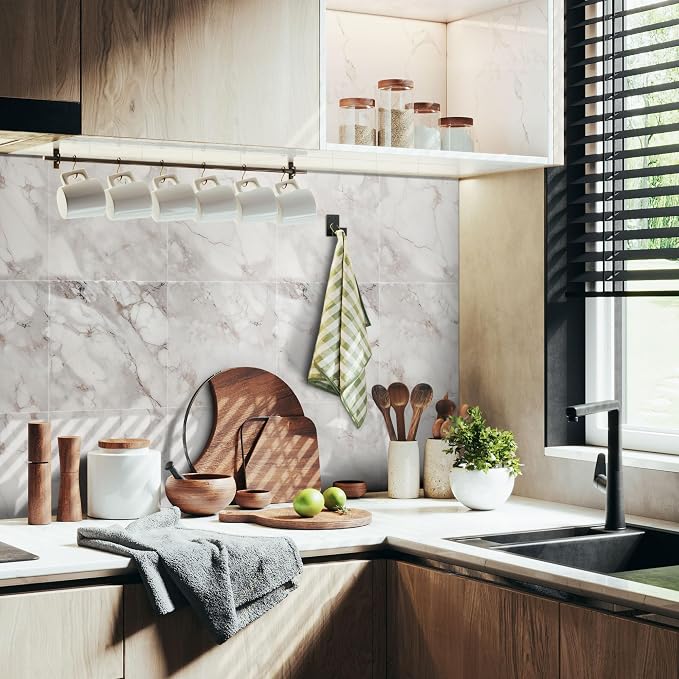 Vieshful 20pcs Peel and Stick Backsplash Tile，11.8"x11.8" Self Adhesive Marble Tile for Wall, PVC Waterproof Shower Wall Panels, Back Splash Stick on Tiles for Kitchen Bathroom, Champagne Gold - Image 2