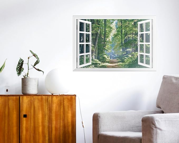 FLFK Fake Window Wall Decal - Road in The Forest Faux Window Wall Mural for Wall Decor, Peel and Stick Wall Sticker,24"x16" - Image 3