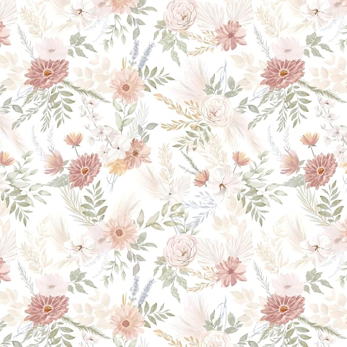 Dimoon Pink Floral Peel and Stick Wallpaper Modern Beige Contact Paper 17.3''x393'' Boho Village Country Cottage Wallpaper Renter Friendly Girls Room Wall Paper for Bathroom Nursery Bedroom Vinyl by DIYYOURMOON