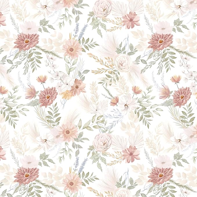 Dimoon Pink Floral Peel and Stick Wallpaper Modern Beige Contact Paper 17.3''x78.7'' Boho Village Country Cottage Wallpaper Renter Friendly Girls Room Wall Paper for Bathroom Nursery Bedroom Vinyl by DIYYOURMOON