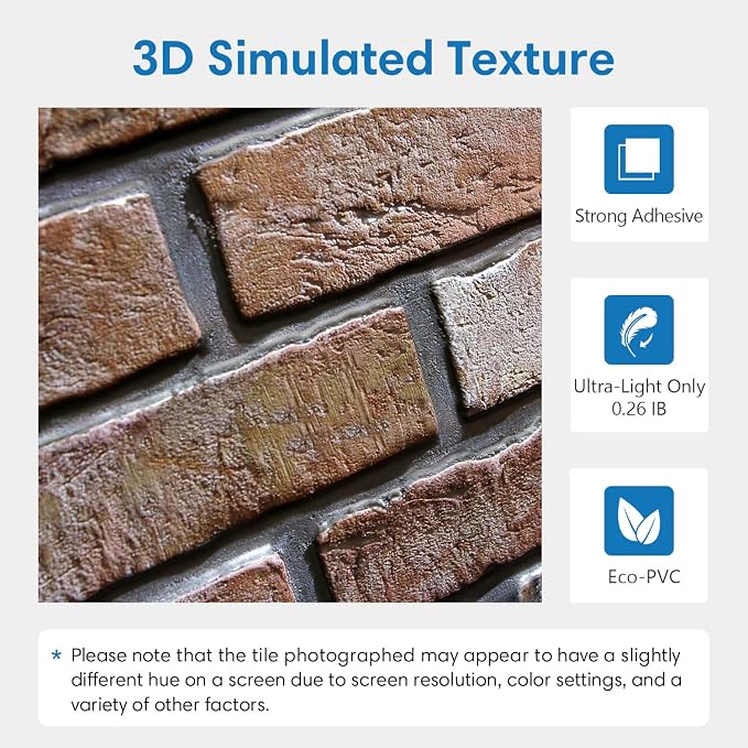 COMSTICKC 3D Brown Faux Brick Wall Panel Peel and Stick Wall Covering | 12 Pcs of 22.8" x 11.8", Not Real Brick, UrltraLight PVC Self Adhesive Brick Decorative Tile Interior, Covers 22.48 sq.ft - Image 3