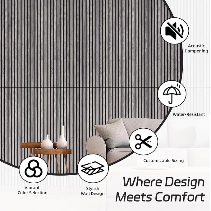 4 Pack Wood Panels for Wall, 47.2"×23.6" Wood Slat Acoustic Panels for Wall, Soundproof Panels, 3D Fluted Panels for Interior Decor (Grey) - Image 7