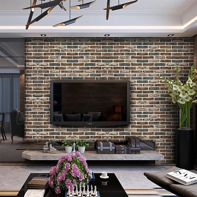 20-Pack 104 Sq.Ft 3D Wall Panels Peel and Stick 3D Faux Brick Wallpaper Peel and Stick Brown Grey Faux Stone Wall Panel Foam Brick Self-Adhesive 3D Wallpaper - Image 2