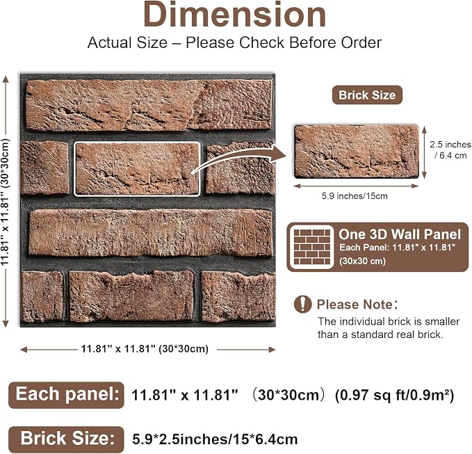 3D Brick Wall Panels Peel and Stick,10Pcs Self Adhesive PVC Tiles | 11.81*11.81 Inch, Waterproof, Self-Adhesive Wall Tiles, Wallpaper for Accent Walls, Kitchen, Bathroom, Bedroom, Office Decor - Image 2