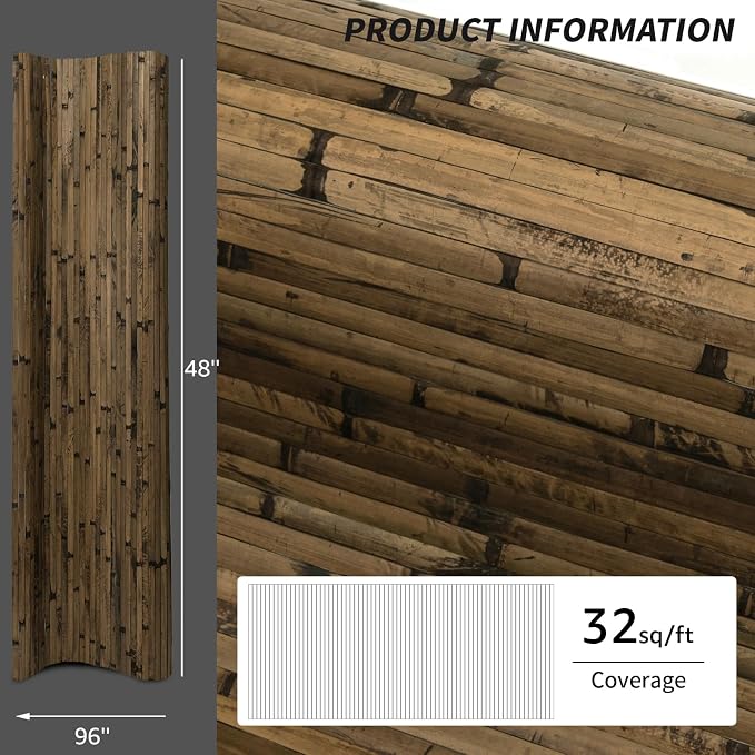 Art3d 48 x 96 in Pole Wrap Natural Bamboo Wall Panel, 1-Pack, Dark Burned | Renewable Raw Board, Waterproof, No Emission, Wear-Resistant, Freely Cuttable, Stylish Wall Decor for Bedroom and Office - Image 4