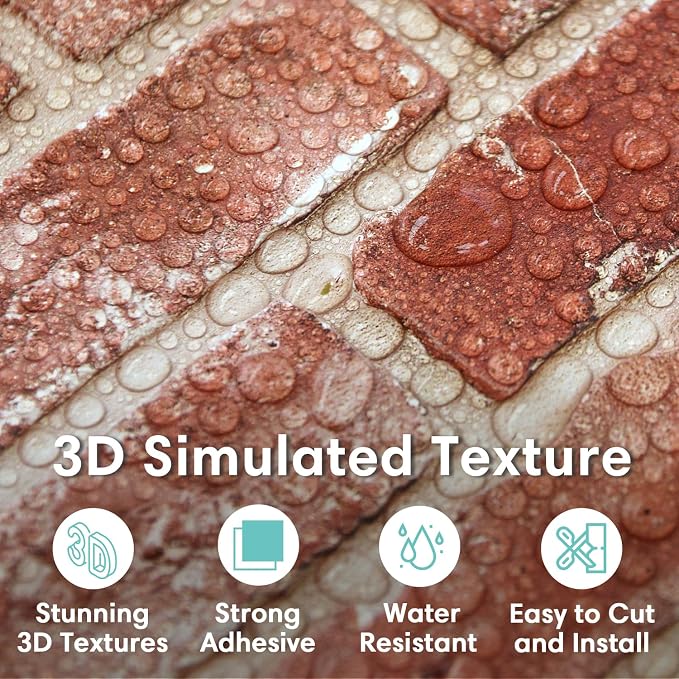 Commomy 3D Faux Brick Wall Panels - Ultra Thin PVC 10pcs 15.74" x 11.8" | Peel and Stick Brick Wall Covering for Quick DIY Interior Wall Decor,Not Real Brick (12.92 sq.ft) - Image 2