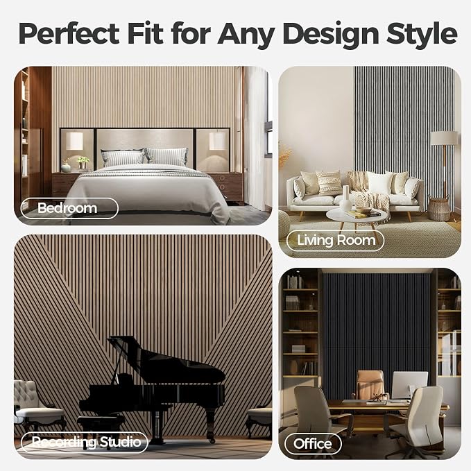 AKUMAX Wood Slat Acoustic Wall Panels, 4 Pack 24 x 48 in Each, 31 ft², NRC 0.80 Sound Absorbing 3D Slat Wall Paneling with Real Wood Veneer, E0 MDF and PET Felt, Classic Oak - Image 7