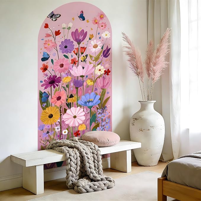 Arch Wall Decals Peel and Stick, Large Wall Stickers, Removable Home Decor Art Wallpaper for Bedroom Living Room 71'' × 31.7'' (Flower -C) - Image 8