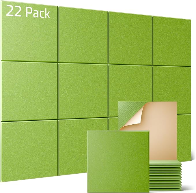 Sonicism 22 Pack Acoustic Wall Panels with Self-Adhesive, 12" X 12" X 0.4" Sound Proof Foam Panels, Decorative Soundproof Wall Panels, Sound Proof Absorbing Tiles for Home & Offices, Light Green by Sonicism