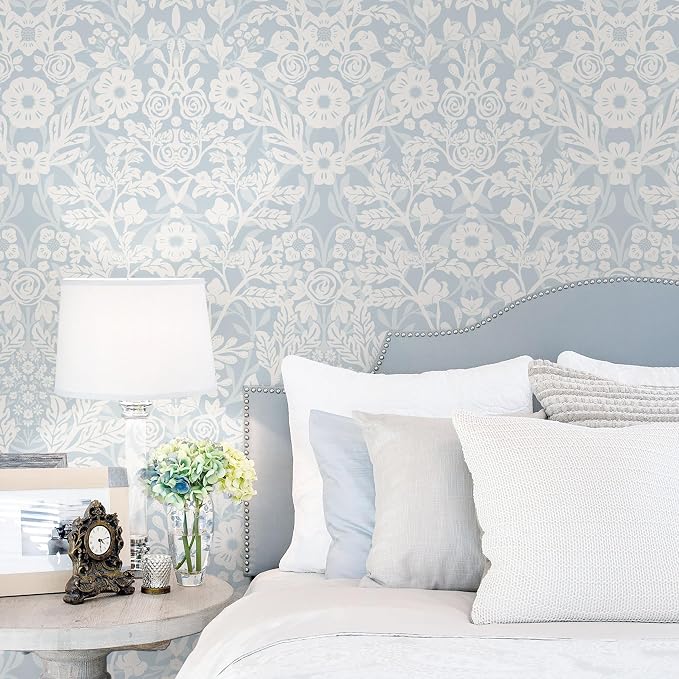 Toduso Blue Peel and Stick Wallpaper Floral Boho Wallpaper Modern Waterproof Contact Paper Removable Self Adhesive Wall Paper for Bedroom Bathroom Kitchen Cabinet Decor Vinyl Roll 17.3" x 393.7" - Image 5