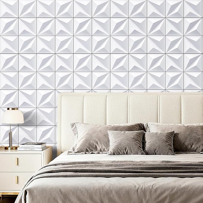 YENHOME Modern White 3D Geometric Peel and Stick Wallpaper 17.5"X118" Embossed Self-Adhesive Wall Panels Tear-Resistant Removable Vinyl for Living Room, Bathroom, Cabinet Renter Friendly Decor - Image 4