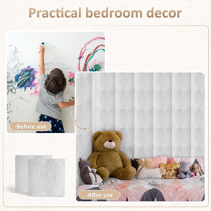Nuanchu 40 Pcs 13.8 x 13.8 Inch Ceiling Tiles Peel and Stick, Retro | Foam White 3D Wall Panels 26-105.5 Sq. ft Adhesive Glue up Waterproof Wallpaper for DIY Office Home - Image 4