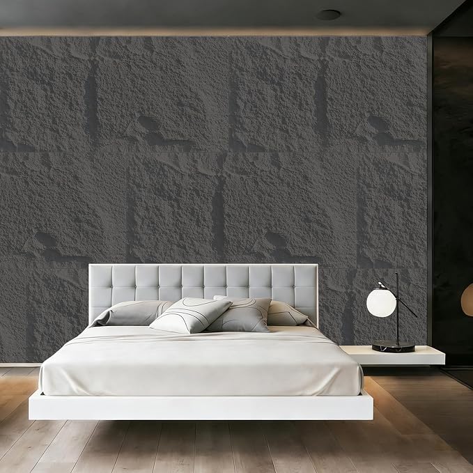 3D Faux Stone Wall Panels, 1.18" wall Panels for Interior wall Decor, 4 PCS PU Wainscoting Panel， Cement Texture， Thicker Accent， for Living Room, Office, 47.2" x 23.6", (Dark Brown) - Image 6