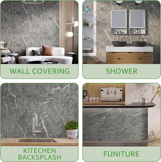 Marble Peel and Stick Waterproof Wall Paneling, 118" x 47" Bardiglio Grey Matte Finish Self-Adhesive Backsplash Tile Vinyl Wall Panel for Kitchen Bathroom Wall Decor, Covers 38.75 Sq. Ft. - Image 6