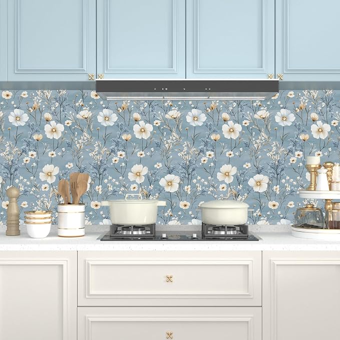 Laatse Vintage Floral Wallpaper Peel and Stick 17.5" x 118",Blue/White | Self Adhesive/Removable/Waterproof/Thick Vinyl Contact Paper for Bathroom Bedroom Shelf Cabinet Drawer,Prepasted,Easy Peel - Image 3