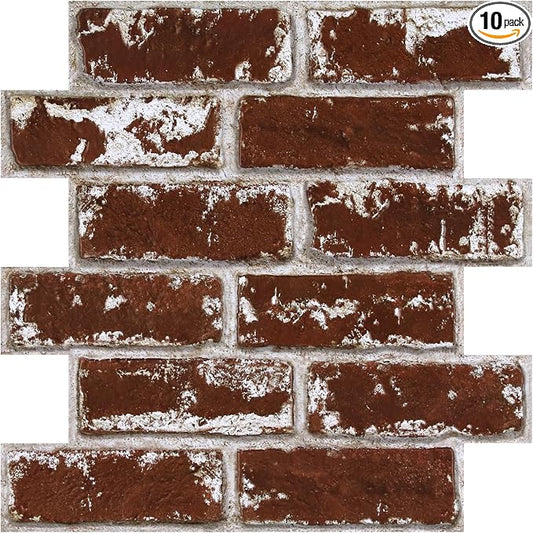 3D Faux Brick Wall Panels Peel and Stick, Designed for Quick DIY | Christmas Red, 10 Pcs 11.8" x 11.8", Small Brick-Look, PVC Fake Brick Wall Covering for Wall Renovation, Cover 9.7 sq ft by SMOOSTIKCDECOR