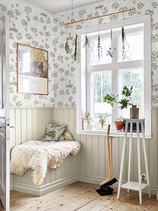 Hopepak 17.3"×197" Peel and Stick Wallpaper Floral Beige Contact Paper for Bathroom Leaf Removable Self Adhesive Wall Paper for Bedroom Modern Wallpaper for Walls Living Room Vinyl - Image 4