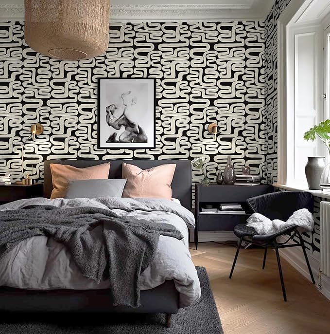 Black and Cream White Peel and Stick Wallpaper Modern Geometric Self-Adhesive Removable Contact Paper Thicken Waterproof Easy to Clean Decorative Wall Paper for Bedroom Bathroom 17.3in x 78.7in - Image 9