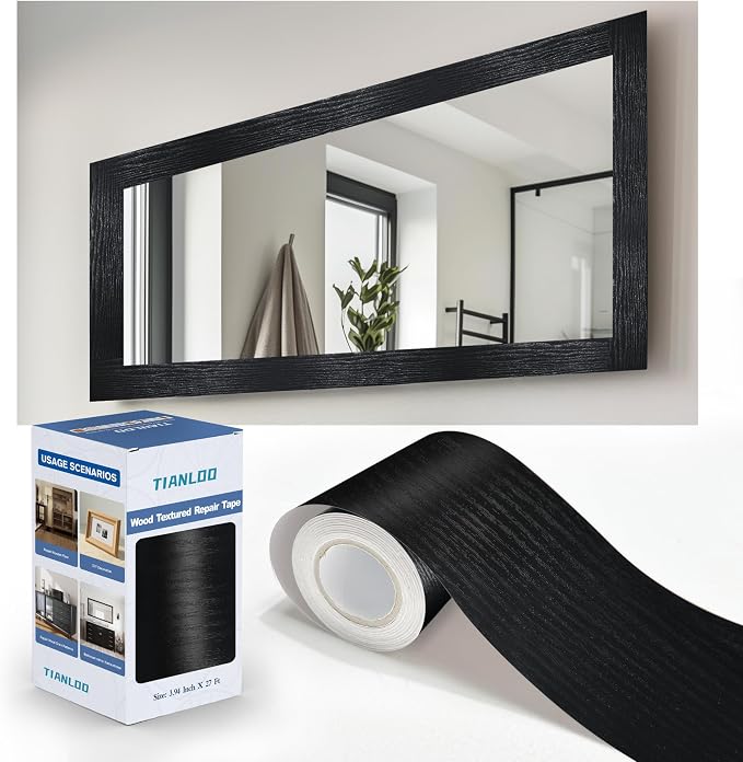 TIANLDD 27 FT Wood Grain Wallpaper Border, Removable Waterproof Mirror Border Peel and Stick,Bathroom Mirror Frame Border.（Black） by TIANLDD