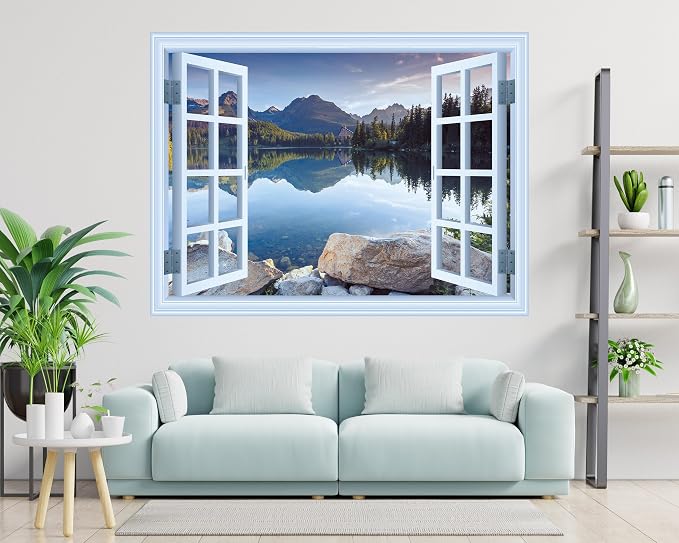 FLFK Fake Window Wall Mural - Landscapes Faux Window Wall Sticker for Wall Decor, Stick and Peel Wall Decals,80"x60",Set of 5 Sheets - Image 6