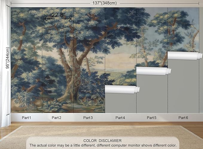 Blue Forest Peel and Stick Wallpaper Woodland Landscape Wall Mural | 137"x96", Self Adhesive Canvas, for Bedroom Living Room Bathroom, Seamless, No overlapping - Image 4