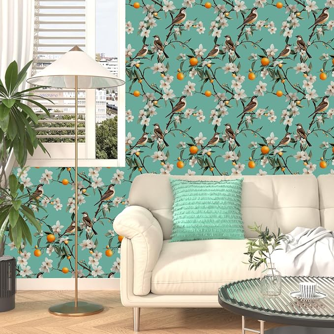 Laatse Vintage Floral Bird Wallpaper Peel and Stick 17.5" × 118", White | Self Adhesive/Removable/Waterproof/Thick Vinyl Contact Paper for Bathroom Bedroom Shelf Cabinet Drawer,Prepasted,Easy Peel - Image 4
