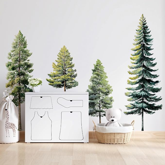 Watercolor Trees Wall Decal, Peel and Stick Nursery Forest Decals Mural, Wilderness Wall Art Stickers for Kids, Boys and Girls Room, Bedroom & Toddler Room Decor (Pine Tree Wall Decal 90) - Image 5