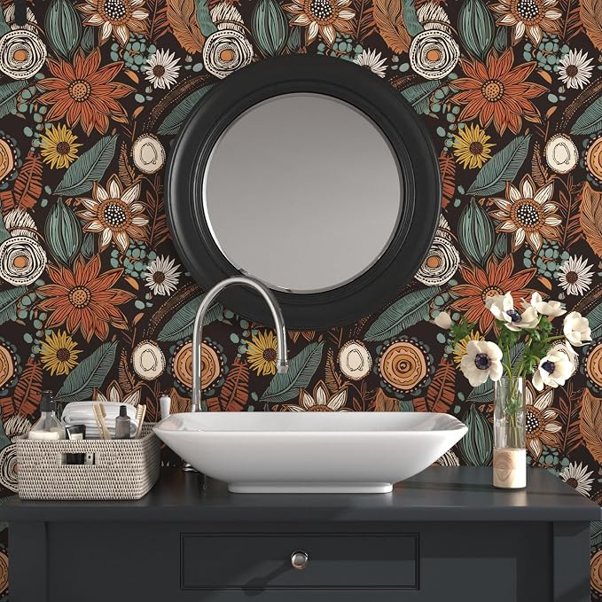 Laatse Boho Wallpaper Peel and Stick 17.5"x393",Brown Orange Contact Paper | Self Adhesive/Removable/Waterproof/Thick Vinyl Contact Paper for Bathroom Bedroom Shelf Cabinet Drawer,Prepasted,Easy Peel - Image 3