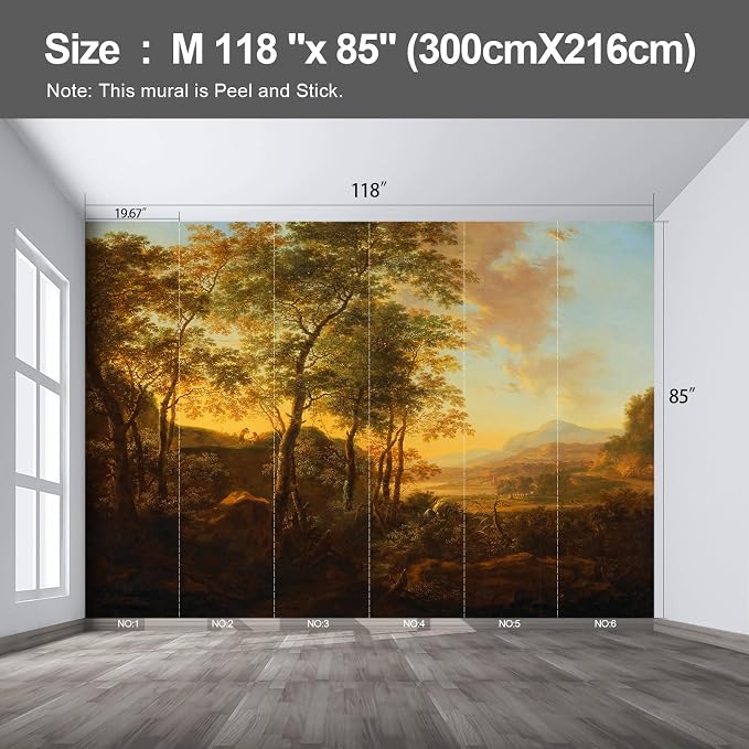 Retro Forest Landscape wall murals Peel and Stick self Adhesive Wallpaper for Bedroom Living Room - 85"x118" - Image 2