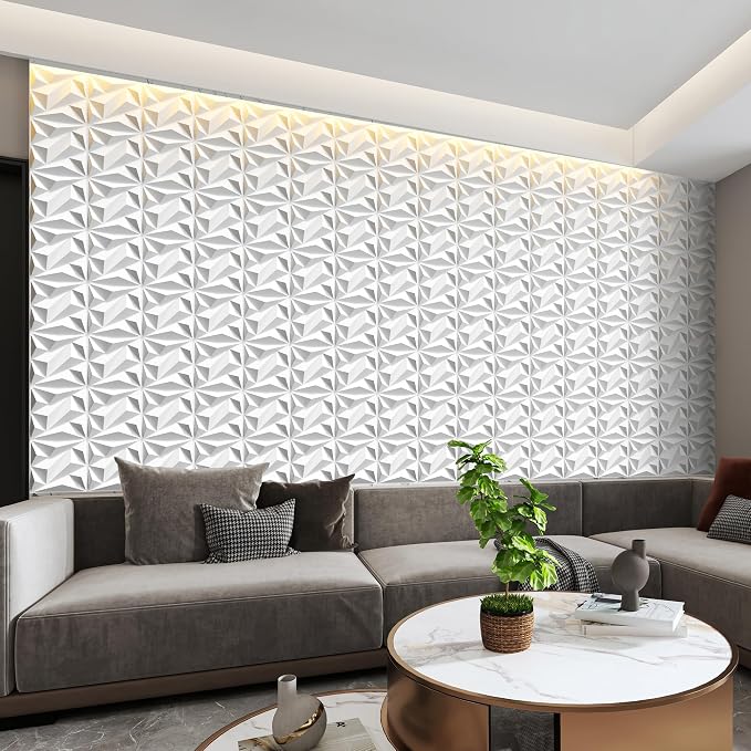 INMOZATA 3D Wall Panels, Diamond Textured PVC Accent Wall Panels | 33-Pack 12" x 12" PVC Decorative Wall Panels for Interior Wall Decor, TV Gaming Living Room, Bedroom Background, White - Image 6