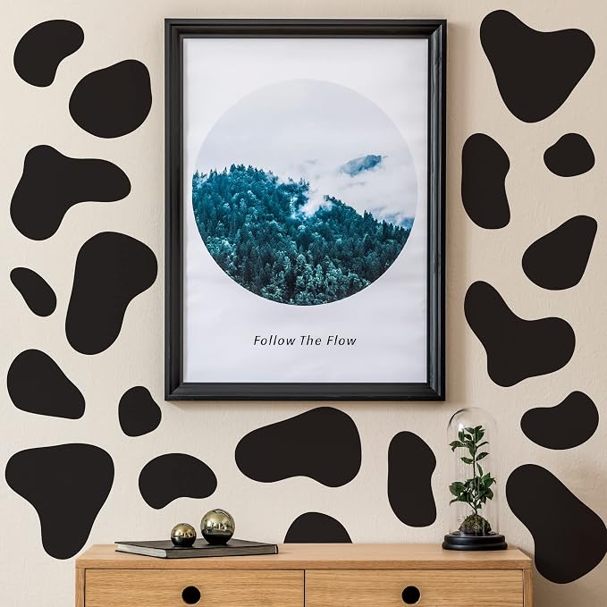 Large Black Vinyl Cow Print Wall Decals, Cow Spot Wall Décor | Stunning painted look accent wall in minutes. Peel and stick matte removable stickers for Bathroom Bedroom Living Room Home. - Image 3