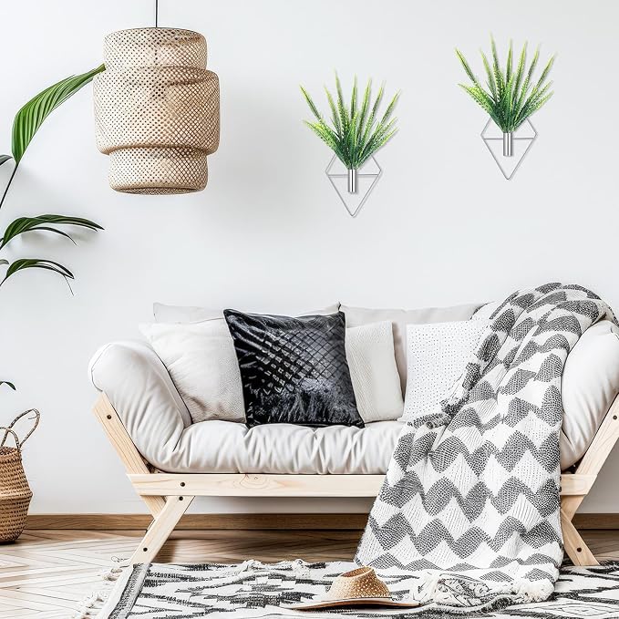 Canlierr 2 Pieces Wall Decor Hanging Planters with Artificial Plants Metal Hanging Vase Indoor Plants Holder Modern Boho Wall Art for Bathroom Bedroom Living Room Decor(Silver,Boston Fern) - Image 7