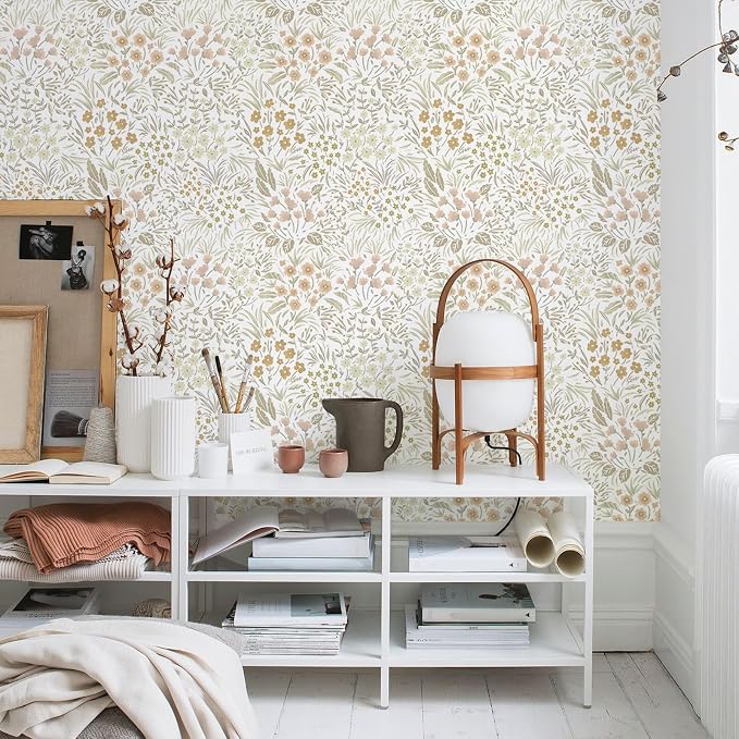 SOON AFTER Khaki Boho Neutral Floral Peel and Stick Wallpaper, 17.3" x 472" Removable & Waterproof Vinyl Wallpaper, Flower Self-Adhesive Contact Paper for Nursery Bedroom Cabinets - Image 9