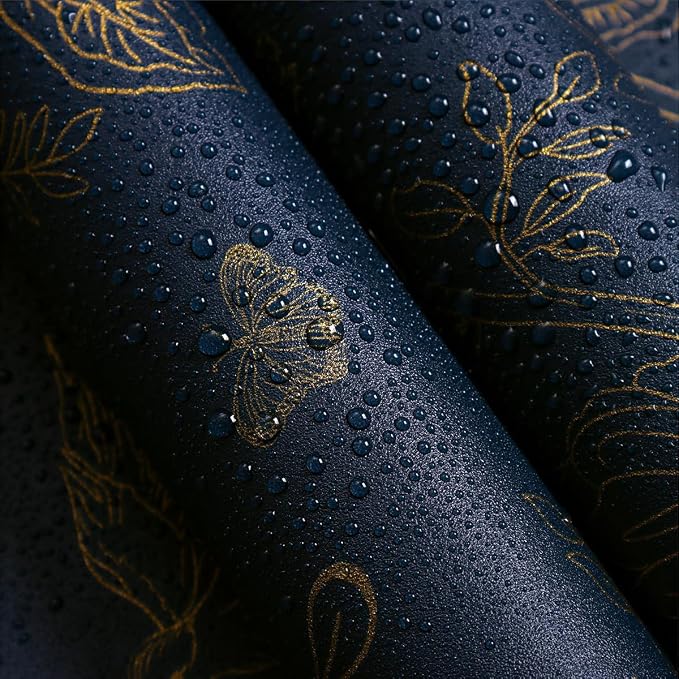 Froluya Dark Blue Peel and Stick Wallpaper Vintage Floral 17.7in×590.5in | Navy Blue and Gold Floral Self Adhesive Wall Paper Dark Birds Removable Decorative Contact Paper for Bathroom Cabinets Vinyl - Image 7