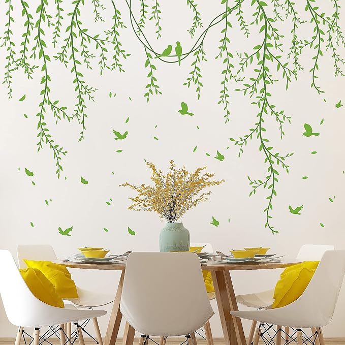 Amaonm Removable Hanging Vines Wall Stickers DIY Green Leaves Plant Grass Wall Decals Peel and Stick Flower Vine Decor for Kids Baby Girls Nursery Bedroom Living Room Offices Classroom (Green) - Image 5