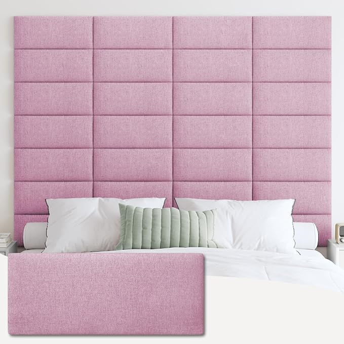 IFNOW Wall Mounted Headboard, Peel and Stick Panels, Light Pink, Queen | 3D Soundproof Acoustic Padding, Reusable and Removable, Tufted fabric Bed Headboard, for bedroom (9 Panels, 10" x 24") by IFNOW