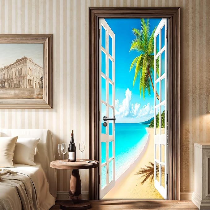 HOMETITUTE Beach White Grid Glass Peel Stick Door 30.3x78.7 Vinyl | Wall Cover Poster Decals Removable Wallpaper Self Adhesive Bedroom Livingroom Office - White Grid - Image 6