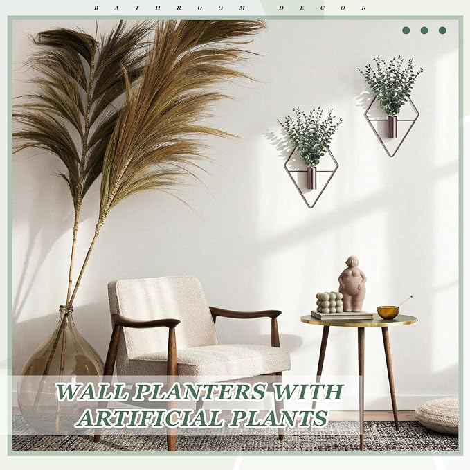 Jexine 4 Pcs Hanging Artificial Planters Wall Decor, Bronze, Eucalyptus | Bathroom Wall Decor, Geometric Metal Vase, Indoor Plants, Living Room, Home Office, Entryway, Boho Accent, Wall Mounted - Image 5