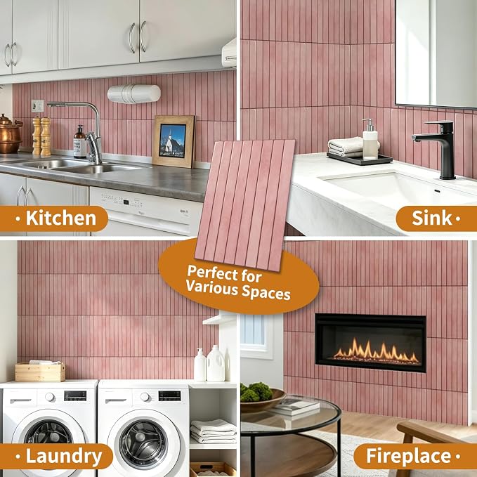 WOWSTAR 10-Sheet Thickened Pink Peel and Stick Backsplash for Kitchen, Back Splashes Stick on Tile, Waterproof Wall Tiles - Image 7