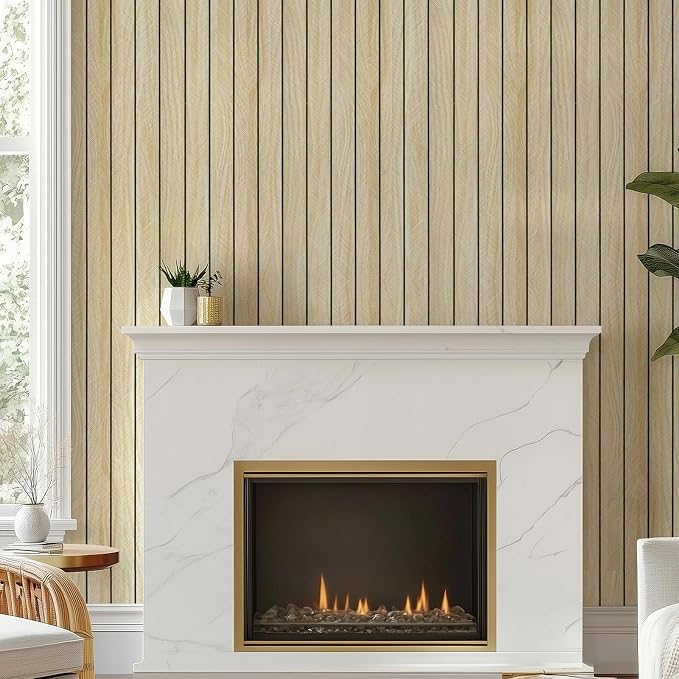 Beige Wood Wall Panels Textured Wood Slats 3D Soundproof Wall Panel | Peel and Stick Shiplap 23.62" x 110.24"Wooden Panel Walls Decor Self Adhesive Wooden Panel Wallpaper for Studio Homes Ceiling - Image 2