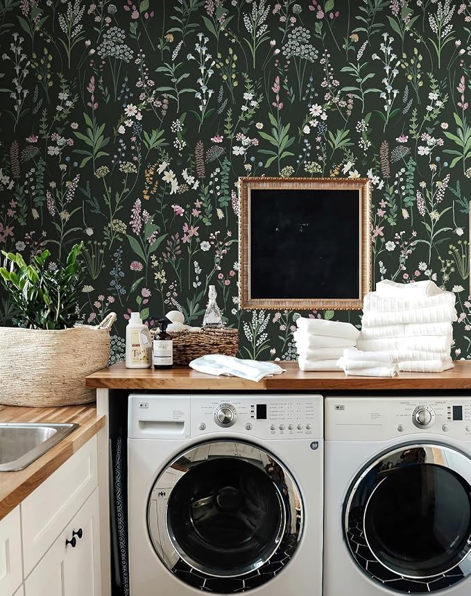 JiffDiff Dark Green Botanical Floral Peel and Stick Wallpaper 17.3" x 1181" | Waterproof Removable Self Adhesive Wallpaper, Dark Farm Wildflower Stick on Wallpaper for Home Bedroom Contact Paper,142 sq. - Image 7