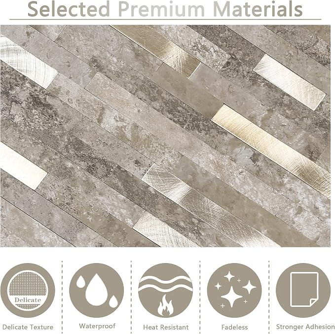 KASARO Peel and Stick Marble Backsplash Tile, 10 Sheets, Slate Marble with Vintage Silver Stripes, Self-Adhesive Wall Tile for Kitchen, Bathroom, Fireplace, RV (11.4” x 10.6”) - Image 4