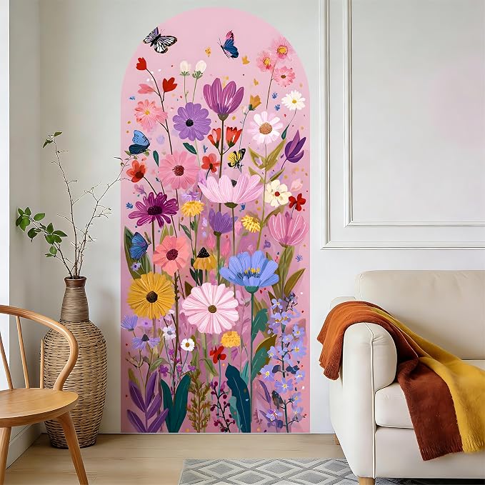 Arch Wall Decals Peel and Stick, Large Wall Stickers, Removable Home Decor Art Wallpaper for Bedroom Living Room 71'' × 31.7'' (Flower -C) - Image 6