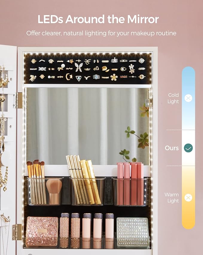 SONGMICS Mirror Jewelry Cabinet Armoire, Wall or Door Mounted, Lockable - Image 5