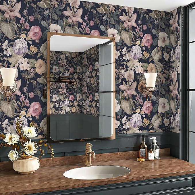 Jeweluck Vintage Floral Peel and Stick Wallpaper Floral Contact Paper 16.9" x 118.1" Dark Flower Wallpaper Peel and Stick Boho Leaf Self Adhesive Removable Wall Paper for Bedroom Decorative Vinyl - Image 6