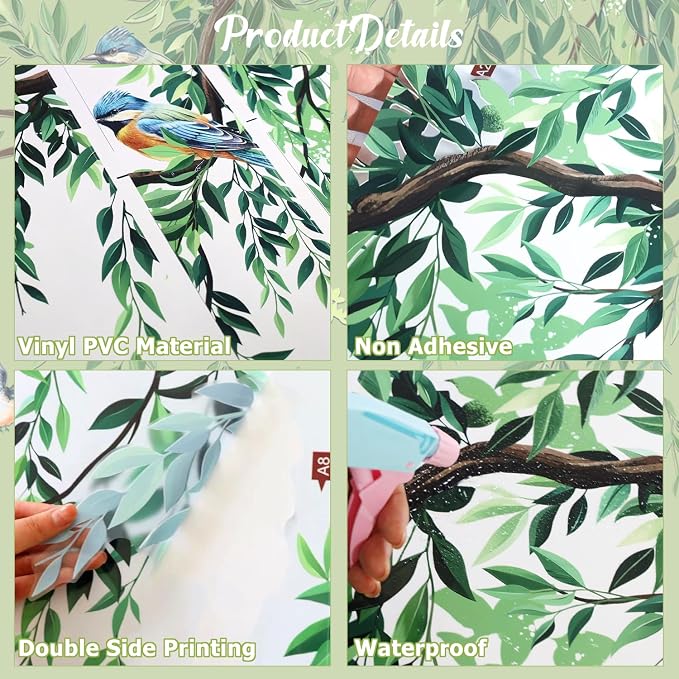 3 Sheets Large Green Tree Leaves Wall Stickers Peel & Stick Wall Decor | Hanging Vine Tree Wall Decals Peel and Stick Waterproof Leaves Branch Decor for Living Room ( 11.8 * 35.4inch) - Image 5